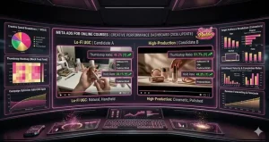 Meta ads creative strategy dashboard showing real-time AB testing performance metrics